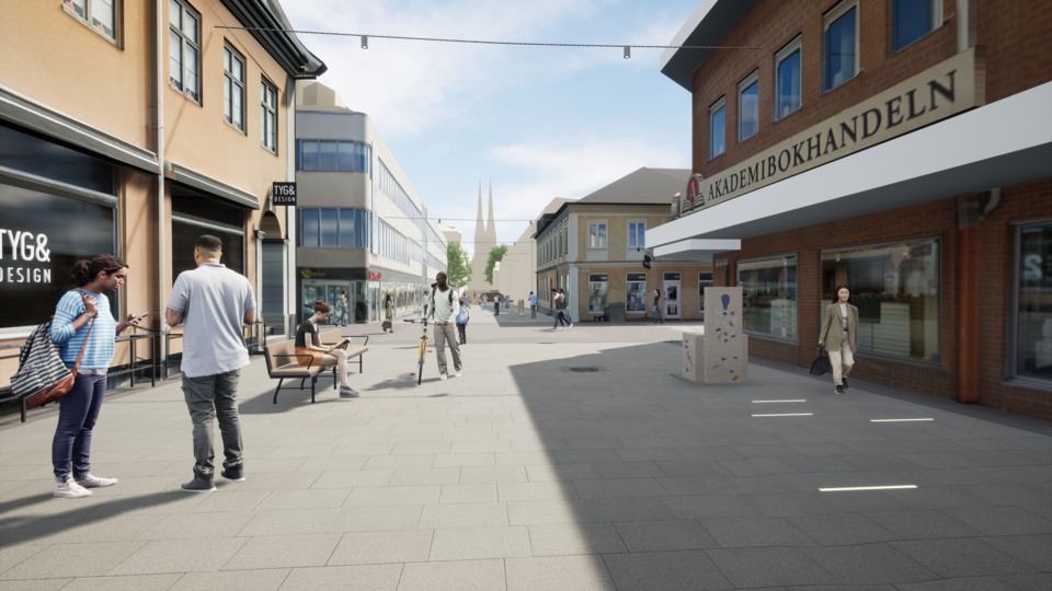 Visionsbild som beskriver Sandgärdsgatans utformning efter renoveringen.