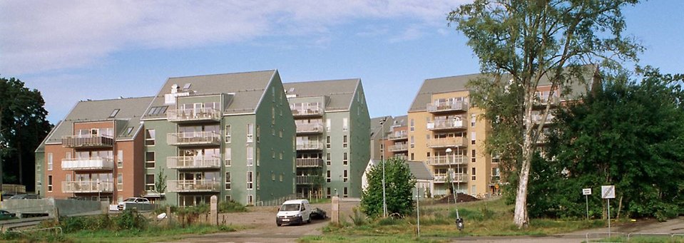 Exteriörbild som visar nya bostäder i kvarteret Örnen.